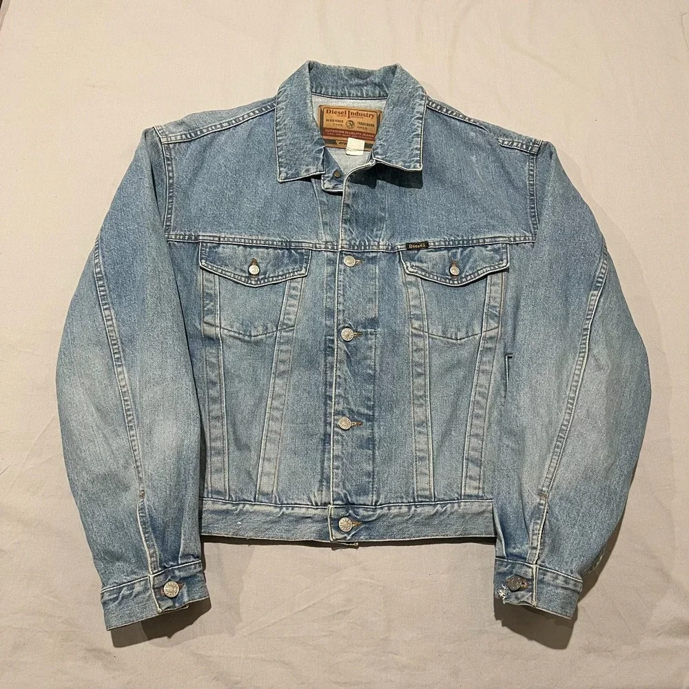 Vintage Diesel Industry Mens Light Blue Outdoor Star Series Denim Jacket Size L